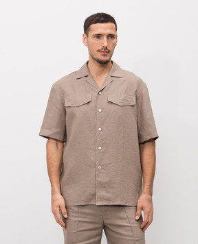 ISAIA Коричнева сорочка з льону CAM223P9110