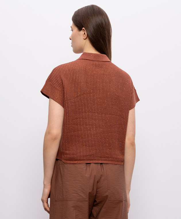 Brunello Cucinelli Теракотове поло з люрексом MST258305 зображення 4