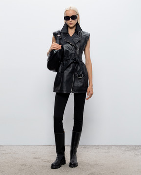 Max Mara Sportmax Чорна шкіряна сукня FAVELLA на блискавці SPXFAVELLA
