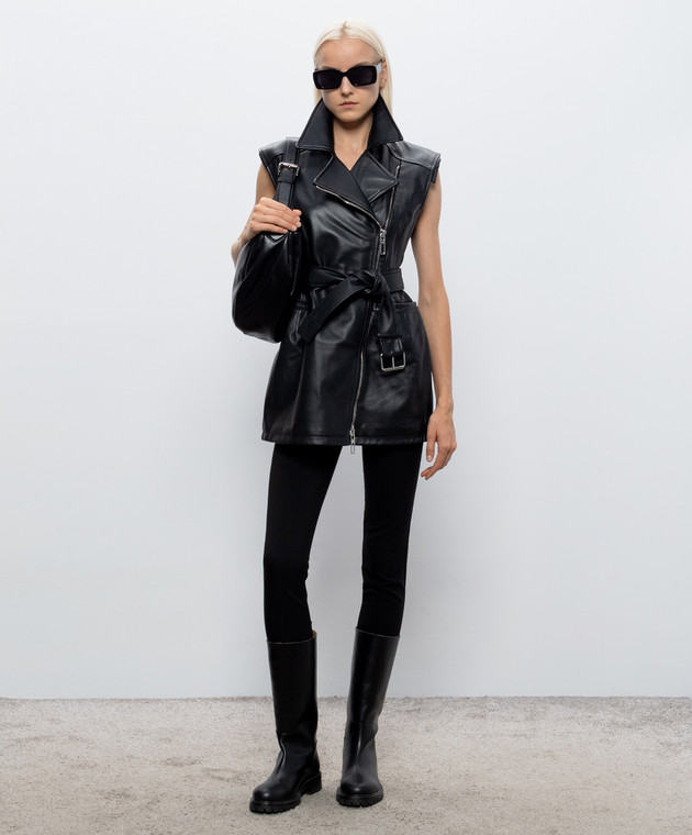 Max Mara Sportmax Черное кожаное платье FAVELLA на молнии SPXFAVELLA изображение 2