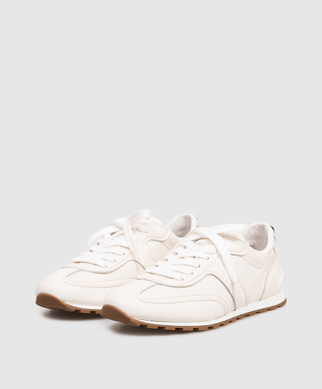 Brunello Cucinelli Кожаные кроссовки цвета айвори с цепочкой мониль MZDKG3235 изображение 2