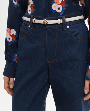 Fendi Бежевый кожаный пояс FF Diamonds 8C0765ASUO