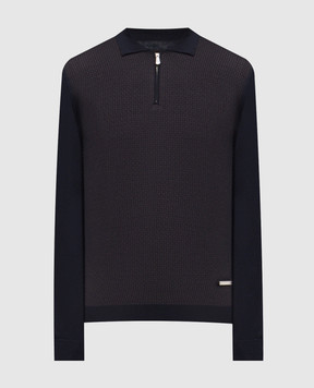 Enrico Mandelli Синее поло из шерсти и шелка 2K040A5903