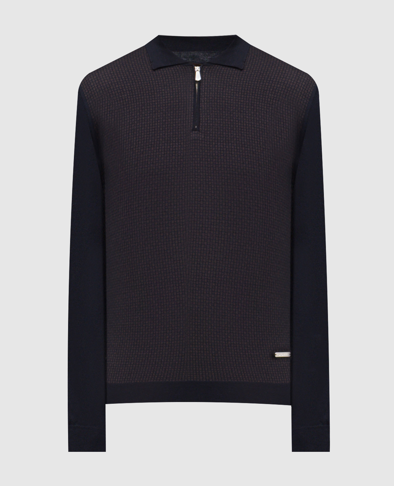 Синее поло из шерсти и шелка