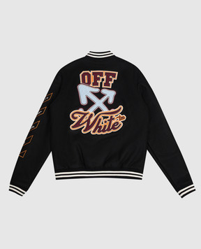 Off-White Дитячий чорний бомбер з вовною з нашивками логотипа 44BEH001F26F001