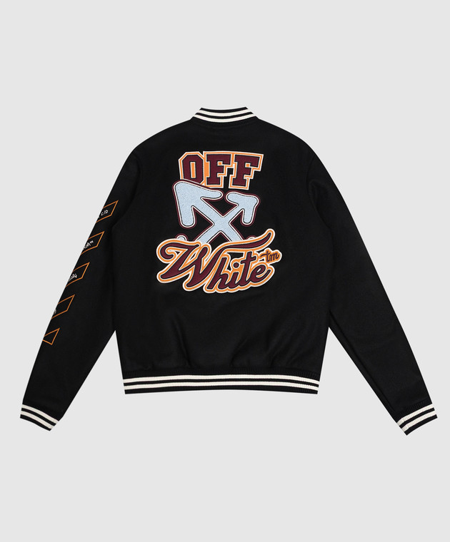 Off-White Детский черный бомбер с шерстью с нашивками логотипа 44BEH001F26F001 изображение 2