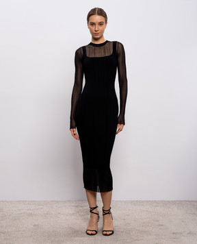 Max Mara Sportmax Черное платье миди CARO в рубчик SPXCARO