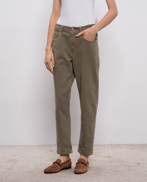 Brunello Cucinelli Джинсы цвета хаки с логотипом патча MB057P5319