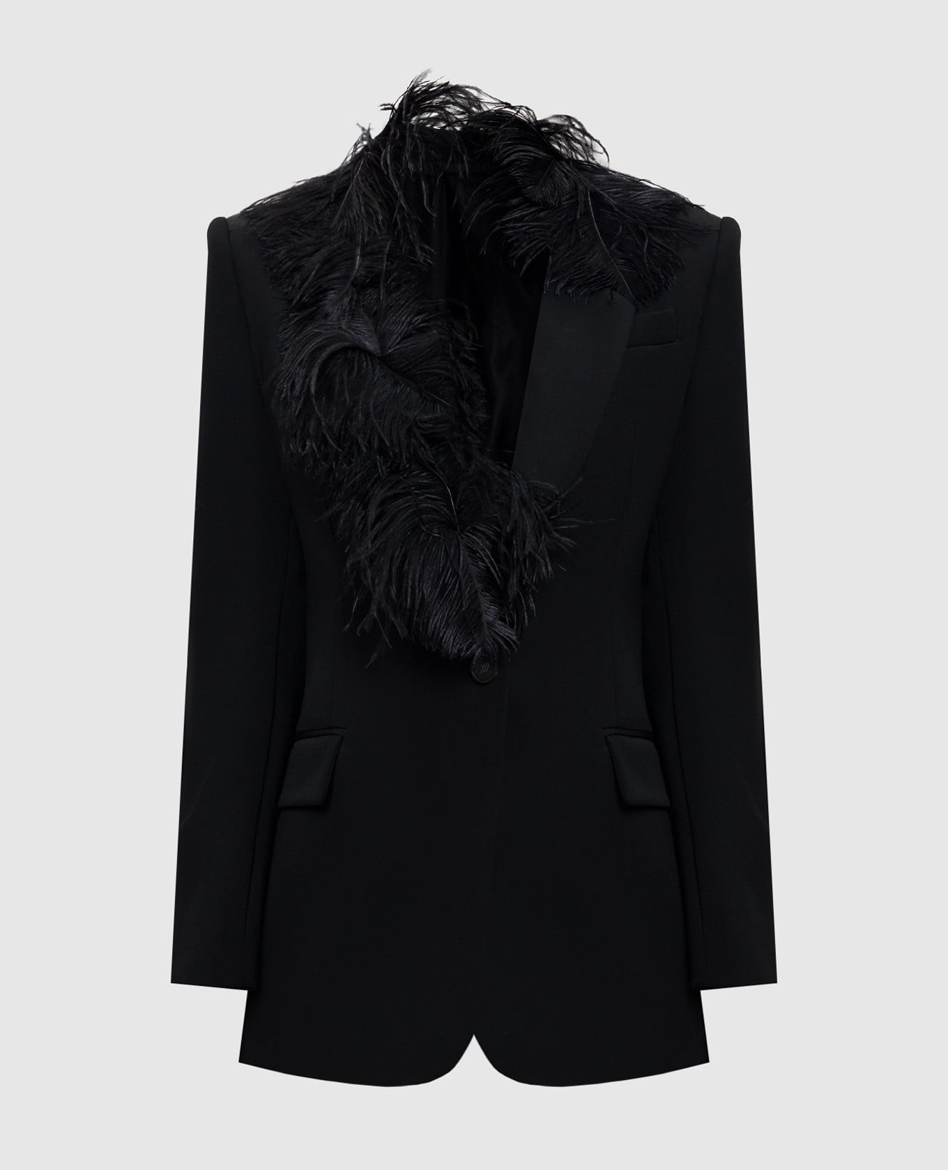 Чорний жакет з вовни з пір'ям страуса