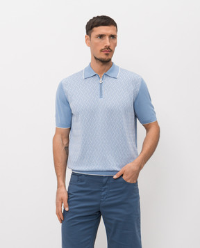 Stefano Ricci Блакитне поло з шовком у візерунок K212040P31F26196