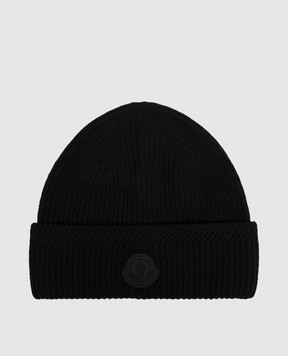 Moncler Черная шапка из шерсти и кашемира с нашивкой логотипа L20913B00007M4281