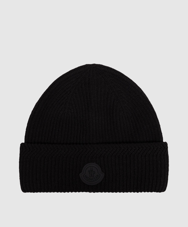 Moncler Черная шапка из шерсти и кашемира с нашивкой логотипа L20913B00007M4281