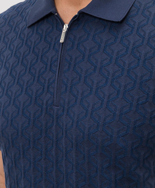 Bertolo Cashmere Синее поло с шелком в узор 902529002542 изображение 5