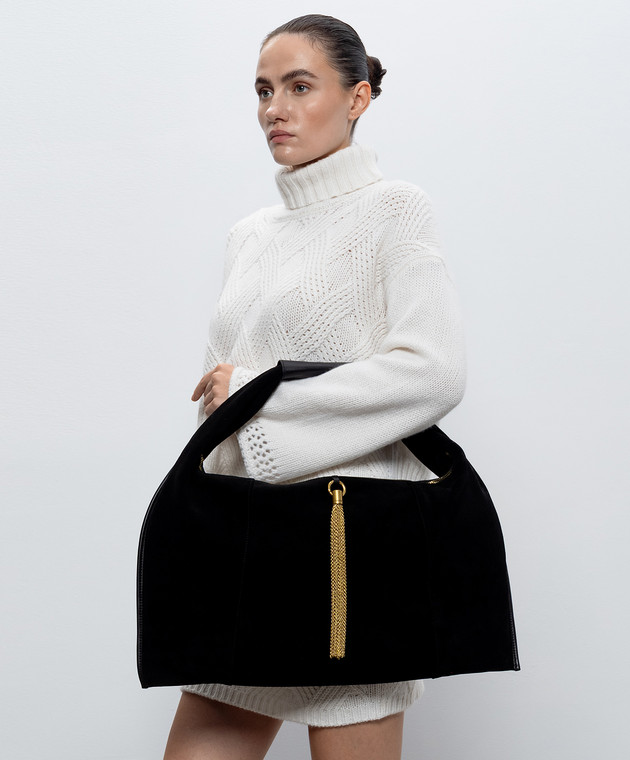 Twinset Черная замшевая сумка-хобо с кистью 262TD8210 изображение 2