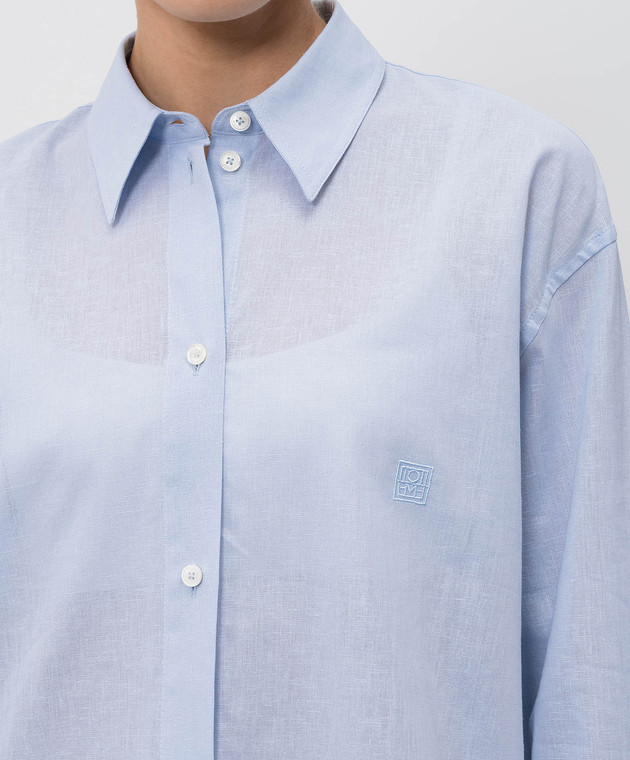 Toteme Блакитна сорочка з льоном з вишивкою монограми 253WRT0522FB0458 зображення 5