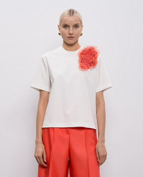 Agnona Біла футболка з квітковою аплікацією TT1104LY2050