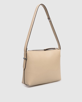 Toteme Бежевая кожаная сумка Bevel с принтом логотипа 253WAL0090LE0025