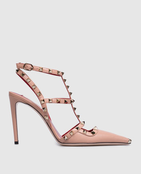 Valentino Рожеві шкіряні босоніжки Rockstud 9W2S0PV4WZD