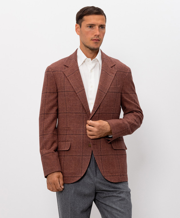 Brunello Cucinelli Коричневий піджак із шовку, вовни та кашеміру MV4647BTDH зображення 3