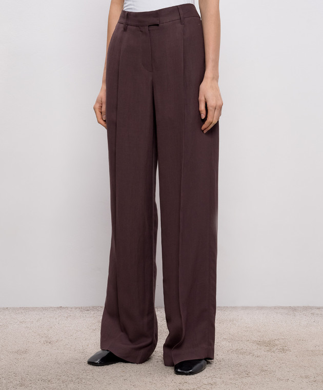 Brunello Cucinelli Коричневі штани з льоном з ланцюжком моніль MH126P8884 зображення 3