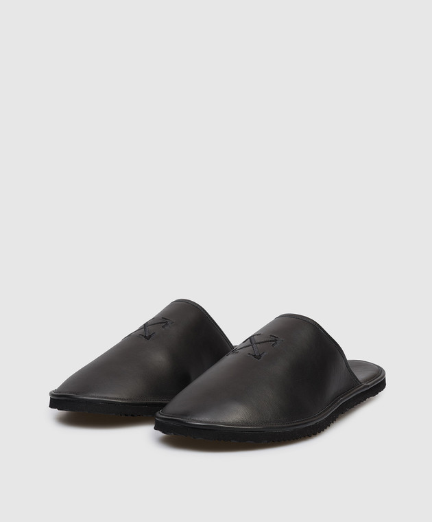 Off-White Чорні шкіряні капці з вишивкою емблеми Arrow OMIJ00BS26LEA001 зображення 2