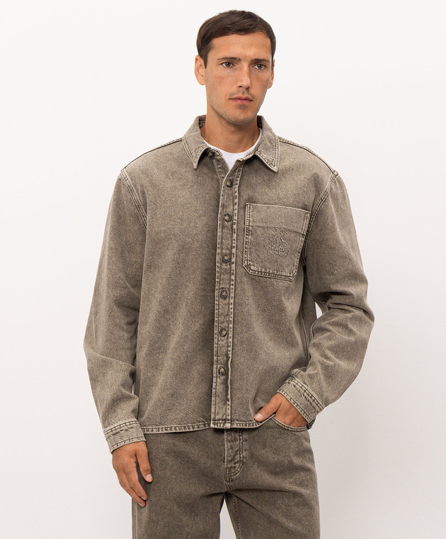 Trussardi Джинсовая рубашка хаки с вышивкой логотипа 54038200031NMS190D80 изображение 3
