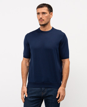 Stefano Ricci Синя футболка із шовку з вишивкою логотипа K616215G10F26101