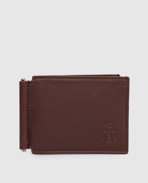 Brunello Cucinelli Коричневый кожаный портмоне с тиснением эмблемы MWZNBU440