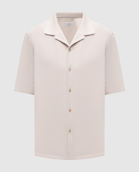 Brunello Cucinelli Бежевая рубашка с шелком в тканом узоре MW8326684