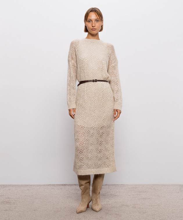 Brunello Cucinelli Бежевое платье с мохером с пайетками MRG562A90 изображение 3