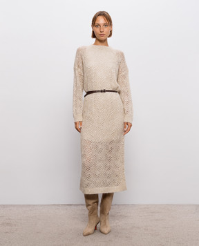 Brunello Cucinelli Бежева сукня з мохером з паєтками MRG562A90
