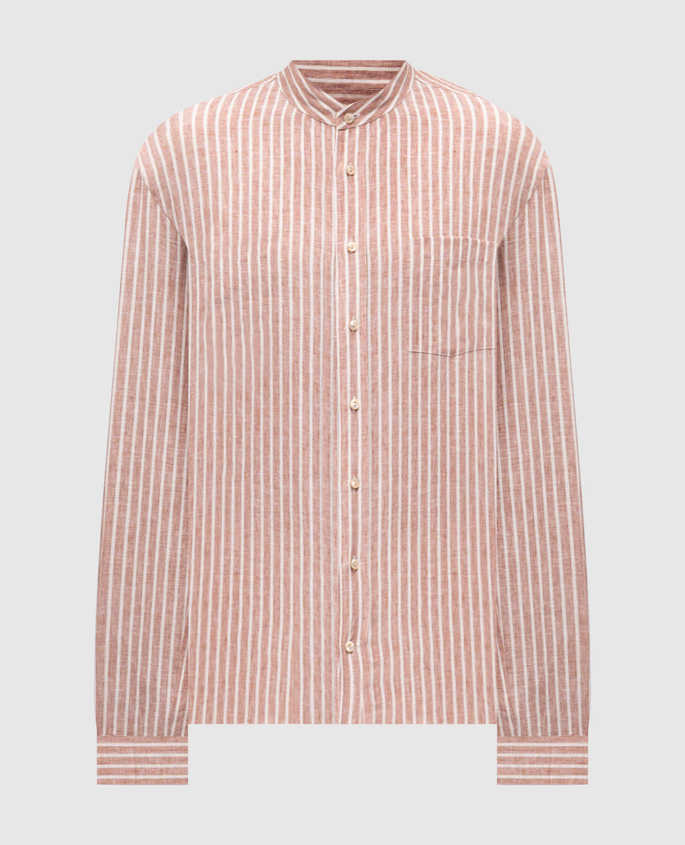 Коричневая рубашка из льна в полоску