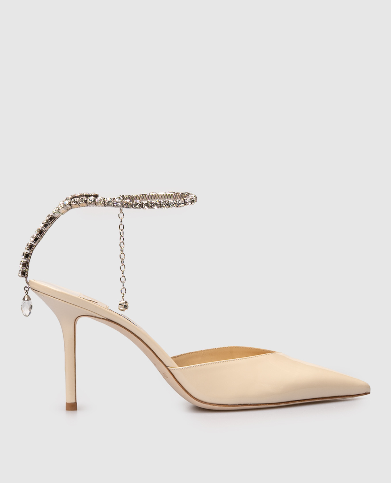 

Бежевые кожаные лакированные слингбеки SAEDA с кристаллами, Бежевый, Босоножки