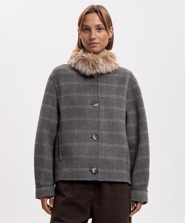 Twinset Сіре пальто з вовною в клітинку 262TP2221 зображення 3