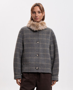 Twinset Серое пальто с шерстью в клеточку 262TP2221