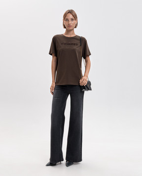 Twinset Коричневая футболка с фактурным логотипом 262TP2303