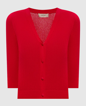 Twinset Червоний укорочений кардиган в рубчик з шовком 261TT3182