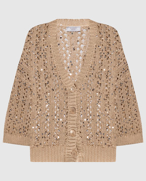 Peserico Бежевый ажурный кардиган с пайетками A99095F039117B