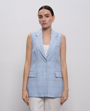 Peserico Блакитний жилет з льону в клітинку A0303202638