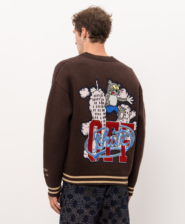 Off-White Коричневый кардиган Cat Off Varsity из шерсти 44MHB019F26K001 изображение 4