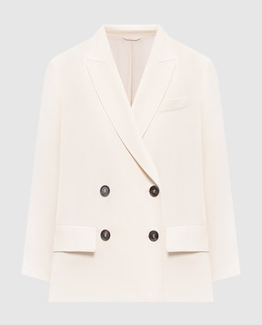 Brunello Cucinelli Бежевий двобортний жакет з льоном MH1267621