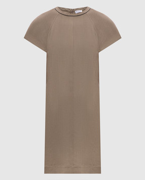 Brunello Cucinelli Коричневое платье с леном MH126AFR72