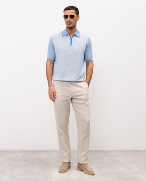 Stefano Ricci Голубое поло с шелком в узоре K414016P31F26167