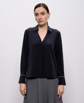 Peserico Синя блуза із шовку з ланцюжком моніль A0688307325