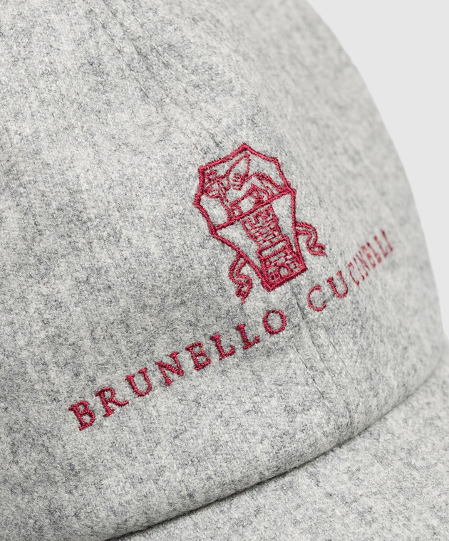 Brunello Cucinelli Сіра кепка з вовни з вишивкою логотипа M038P9850 зображення 4