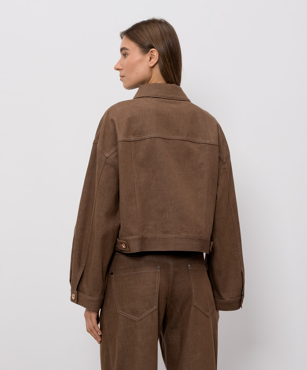 Brunello Cucinelli Коричнева джинсова куртка з ланцюжком моніль ML1347672P зображення 4