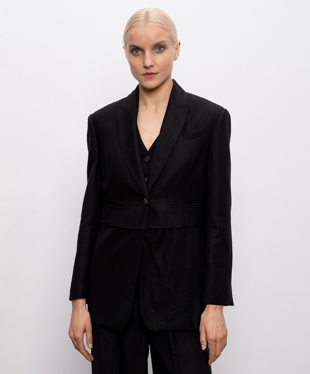 Brunello Cucinelli Чорний жакет з льоном MH1267181 зображення 3