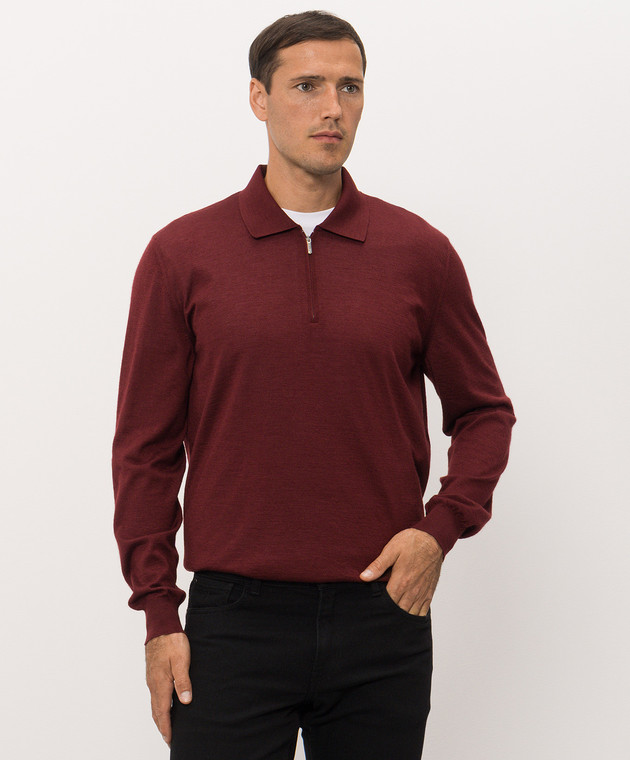 Bertolo Cashmere Бордовое поло из шерсти и шелка 900837000006 изображение 3