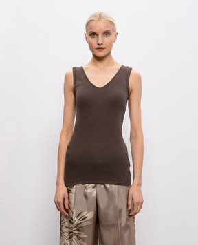 Brunello Cucinelli Коричнева майка в рубчик з ланцюжком M0TC8BJ312