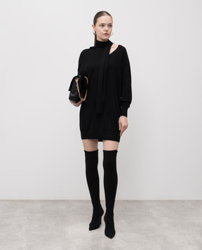 Twinset Черное платье мини с шерстью с логотипом 252AT3100